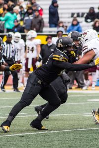 Reed going in for the tackle on defense during the game against UL Monore. 