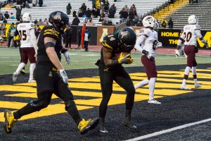 Senior Running Back, Marcus Cox, scores a touchdown during the game against Monroe. He is now Appalachian State's all time leading rusher.