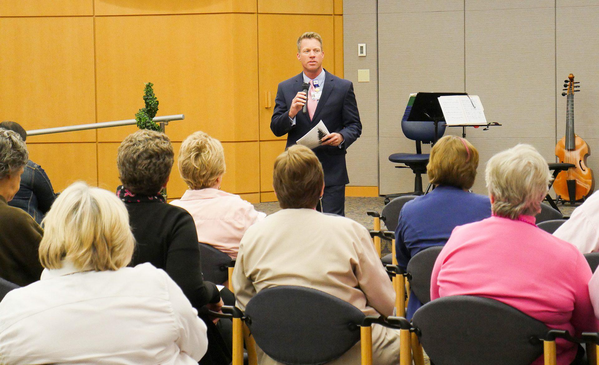 President & CEO of Appalachian Regional Healthcare System, Chuck Mantooth,  speaking at Pink Day. The event was held on Friday, Oct. 13 at Watauga Medical Center.