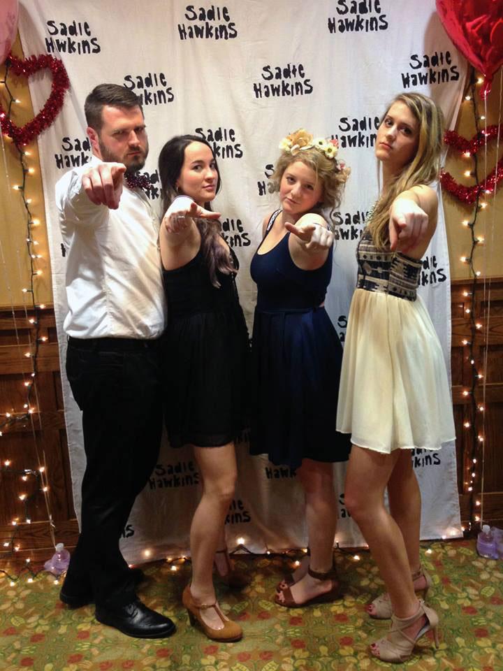 (From left to right) Chris Horne, Sarah Jeter, Sarah Robinson, and Erin Muir pose for a photo during last year's Sadie Hawkins dance hosted by the Reformed University Fellowship. Photo courtesy Olivia Shields.