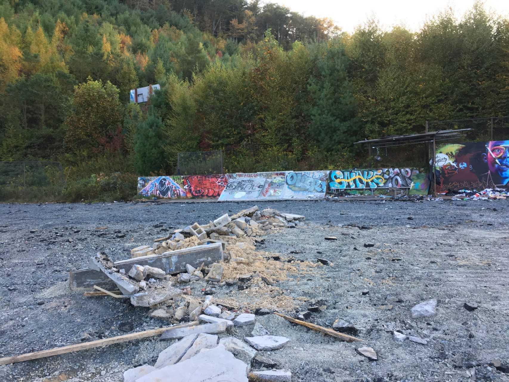 The remains of the Boone DIY Skatepark at the old Watagua High School property. The skate park was demolished earlier this month after Appalachian State took possession of the property. 