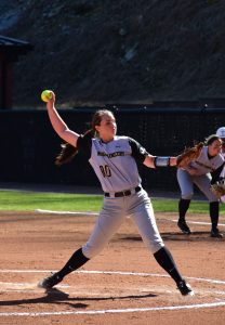 Sophomore pitcher Annaleise Kennedy pitches the ball during a home game last season.