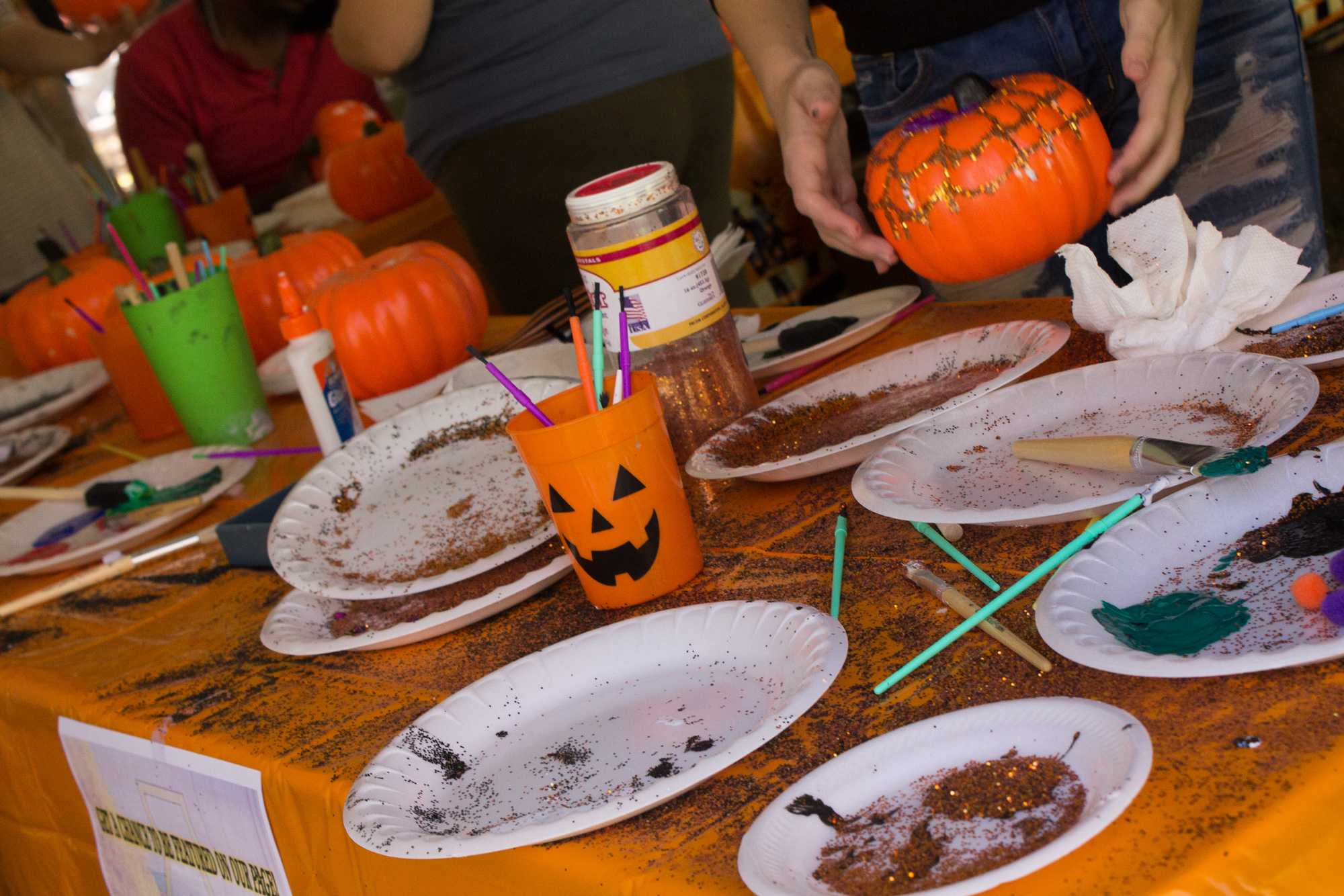 Pumpkin decorating table at Mountaineer Spirit Day, held on Oct. 19.