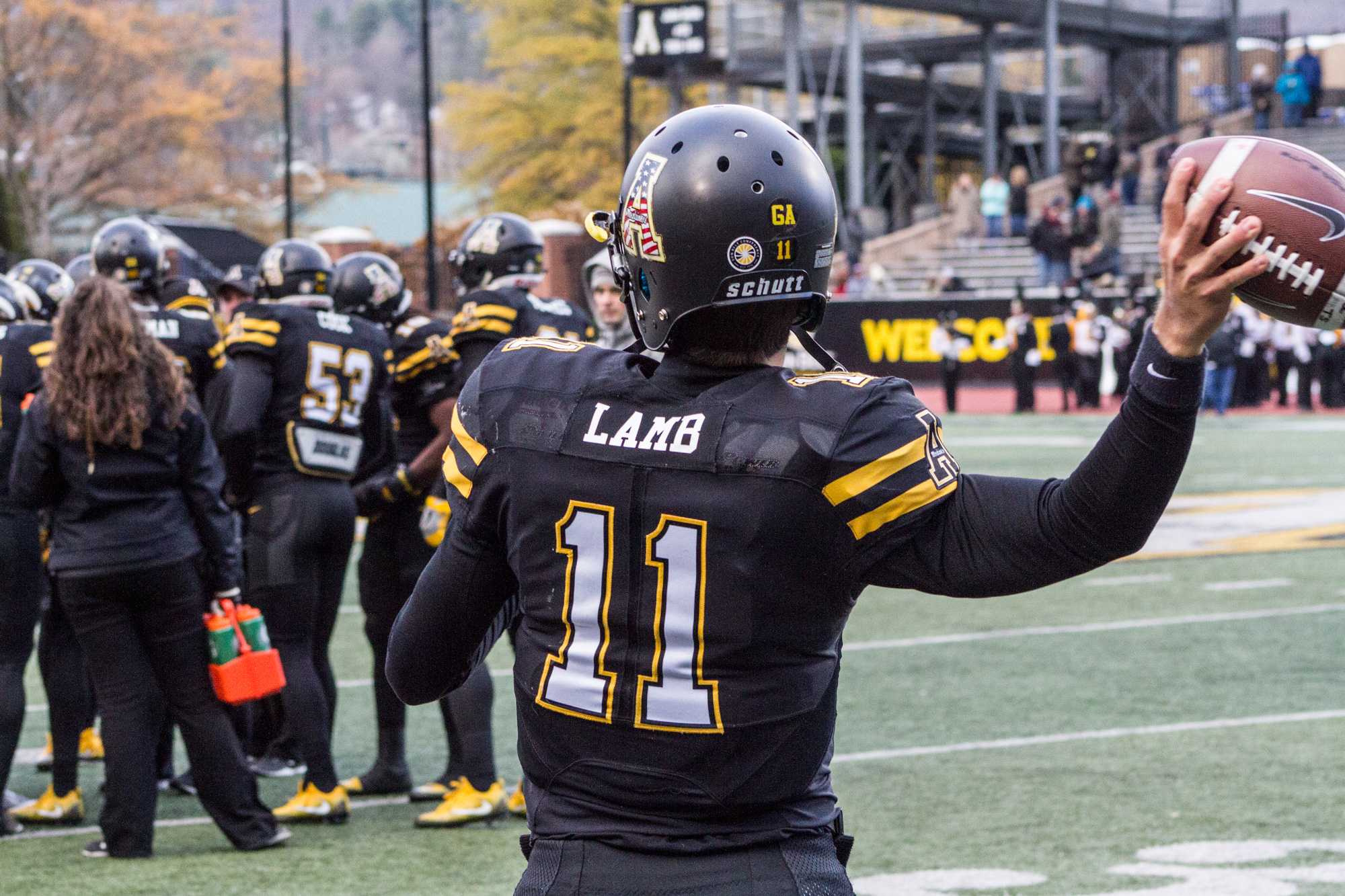 Senior quarterback, Taylor Lamb warming up in a game against UL Monroe last season.
