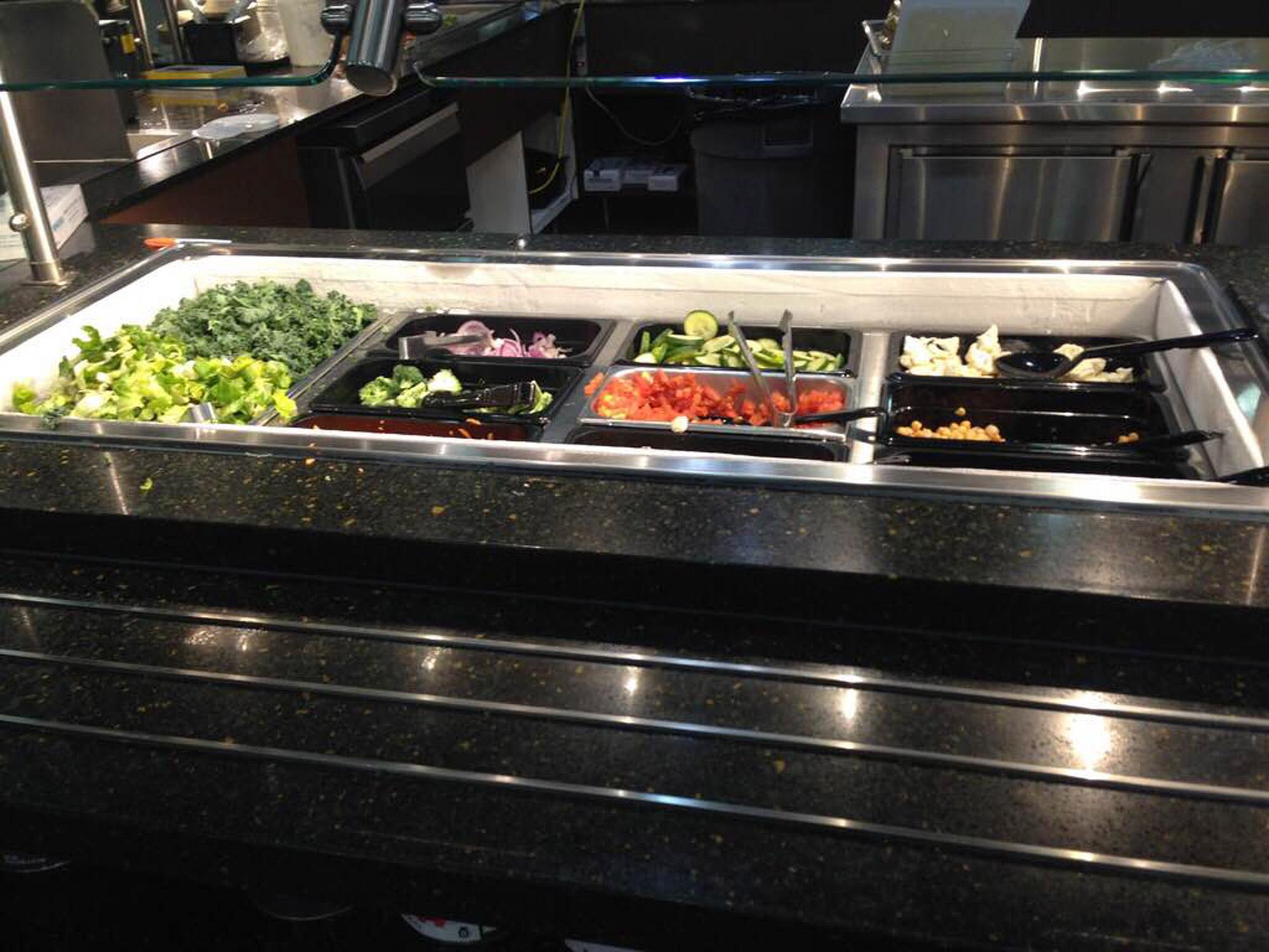 The salad bar located in Roess Dining Hall. This salad bar is one of two in the dining hall. Photo by Claire Brown.
