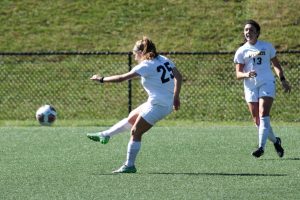 Freshman midfield Maggie Hanusek scored her first career goal from 15 yards out to tie the game 2-2 in the 26th minute against South Alabama. 