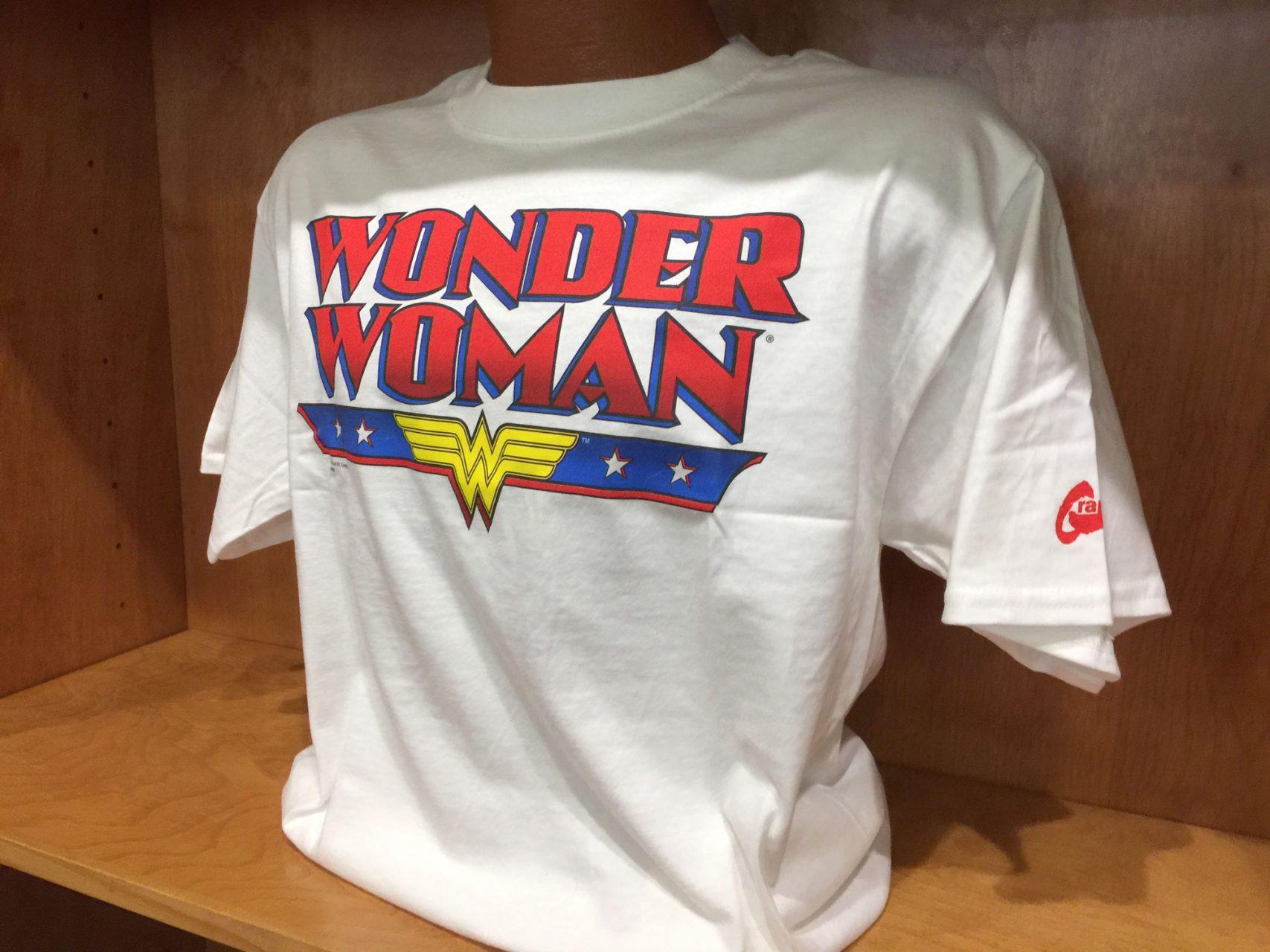 A Wonder Woman t-shirt on display in the book store. Appalachian State's bookstore has a collection of superhero items for sale.   