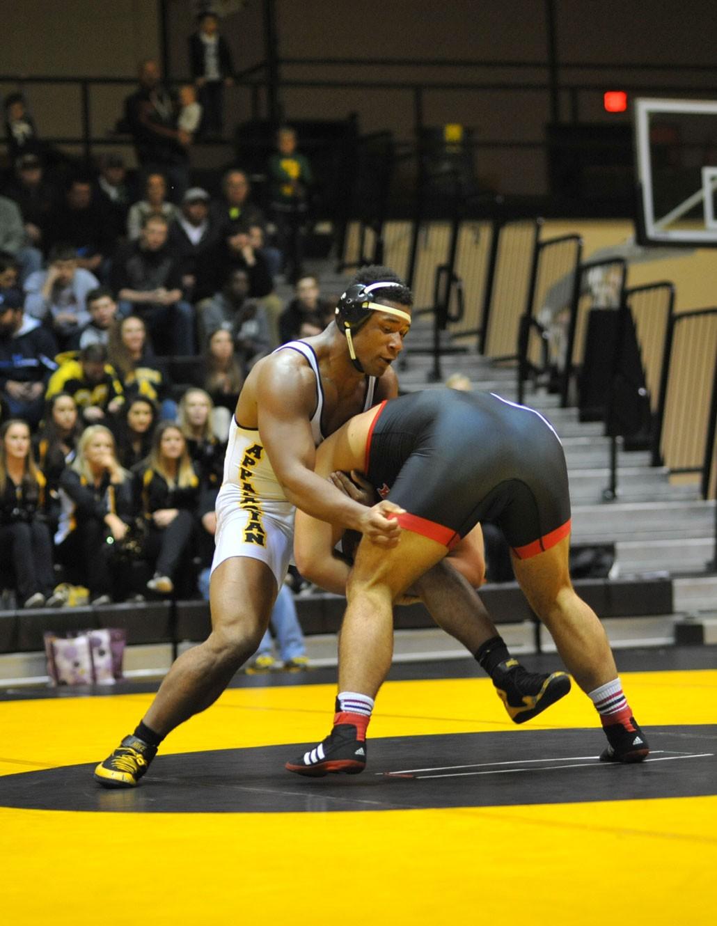 Denzel Dejournette is the sixth best wrestler in his NCAA weight class and is currently 23-2 this season. Photo courtesy Dave Mayo/App State Athletics.