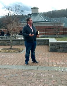 Adam Wolfe preaching on Sanford during the Chalking for Free Speech event. Appalachian State Young Americans for Liberty encouraged passersby to chalk whatever they wanted to protest the university's chalking policy.