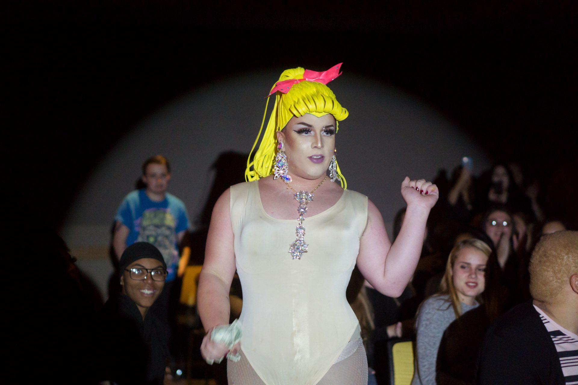 Kay Tu Russo performing at the Professional Drag show on Saturday night in the student union. When not in drag, Kolby Usrey enjoys spending time with his boyfriend and kids. 