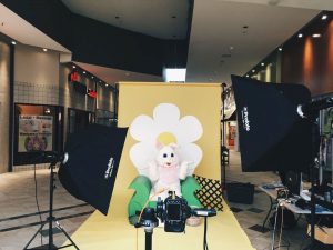 One of the F/Stop members poses in the bunny suit for the club's annual Easter Bunny Shoot at Boone Mall. Parents bring their kids for Easter photos and students get experience at a real shoot with clients and studio equipment.