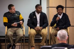 Football recruit D’Andre Hicks discusses what attracted him to Appalachian State, as well as what qualities he brings to the football program. Photo by: Chris Deverell, Photographer
