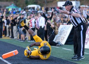 Senior wide receiver Jaquil Capel scores a touchdown that went under review.