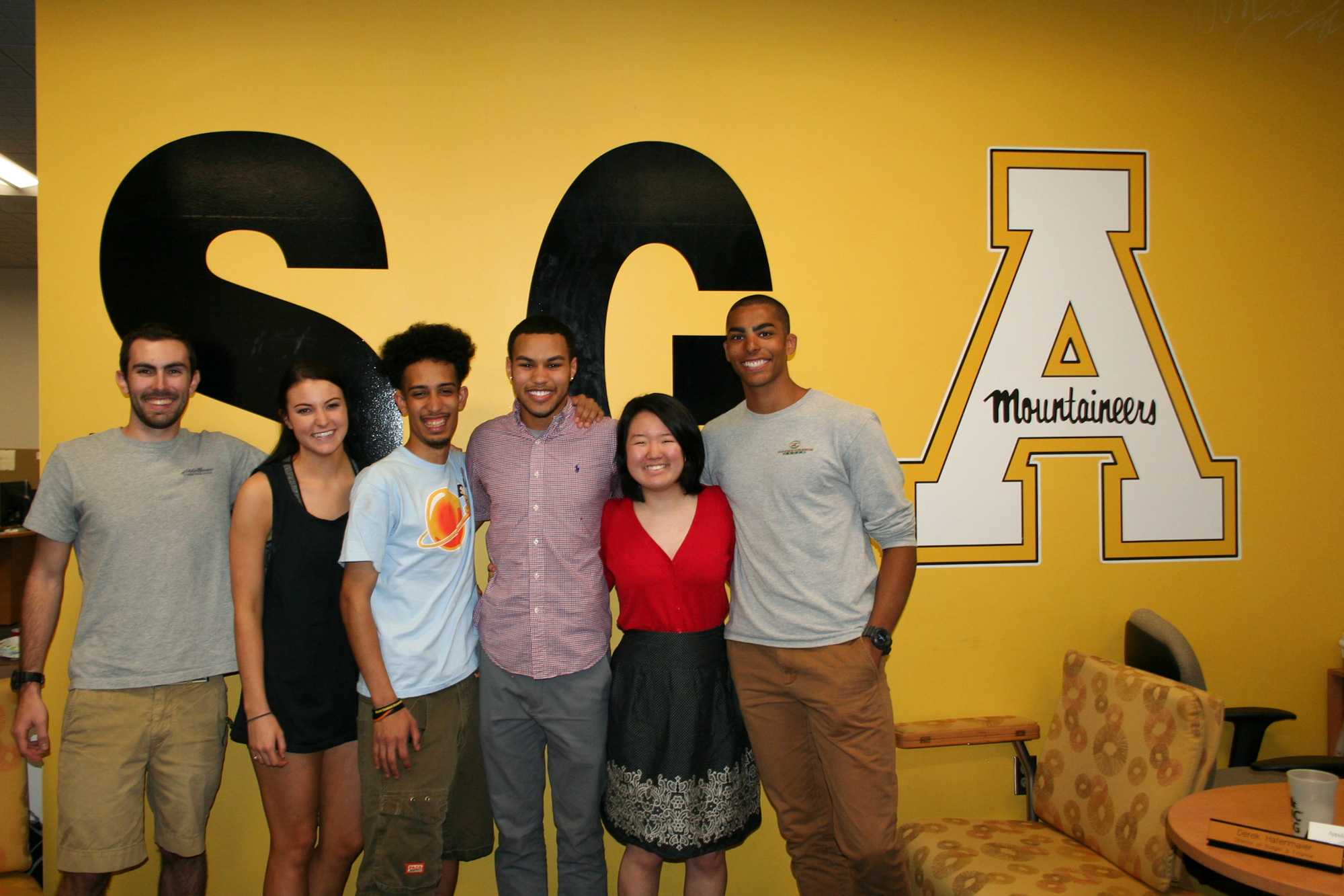 Winners Howard/Dawson and their campaign team stand in the SGA office after the announcement was made. Howard/Dawson got 1,421 votes (54.1%).