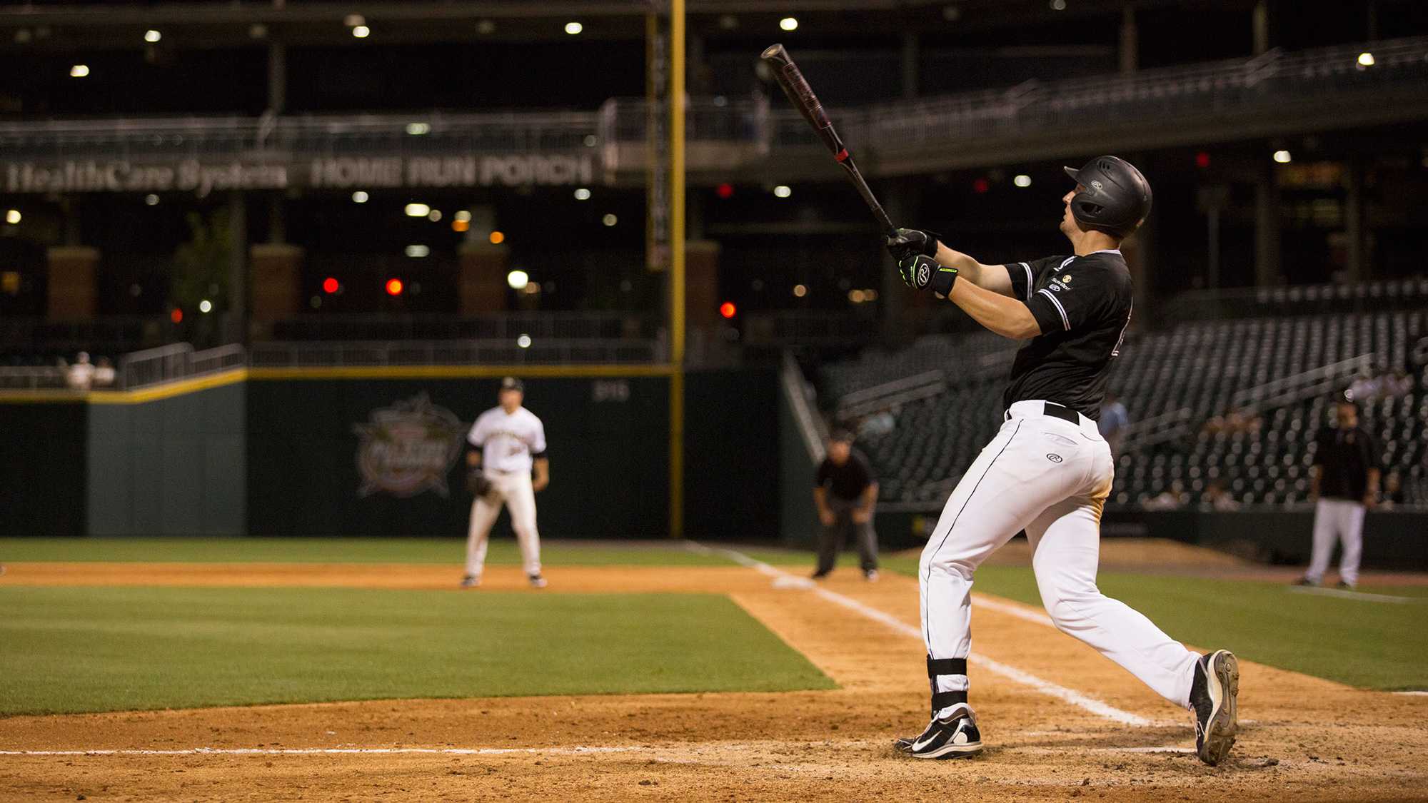 Senior infielder Grayson Atwood follows through his swing. Courtesy of Kelsey Sharkey; App State athletics