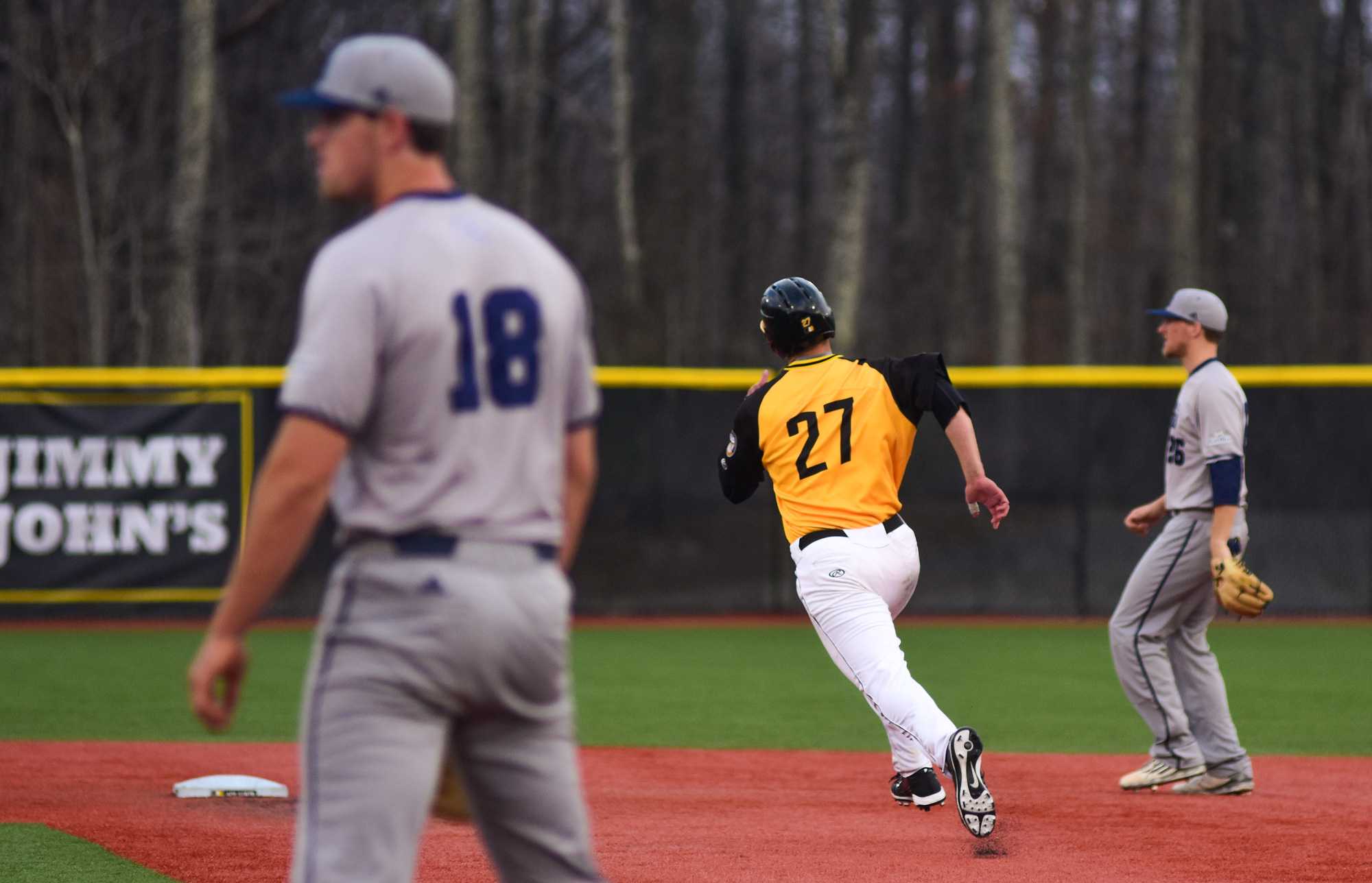 Senior infielder Grayson Atwood runs to second base. Photo by Dallas Linger, Photo Editor.