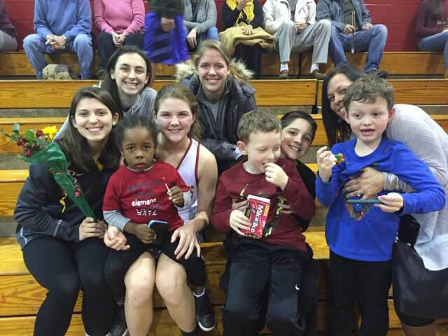 Back row: Sarah Murphy and Kat Greer
Front row: Jamie Palermo, Kelsey Strickland with Jackson Bond, Bo Strickland with Riley Allison and Hope Allison with Ryder Allison. The Allisons are the family of men’s basketball Assistant Coach Jason Allison. Both boys are non-verbal autistic.
Photo Courtesy: Womens soccer head coach Sarah Strickland