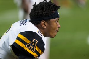 Wide Receiver Shaedon Meadors looks on from the sideline during last week's game at Tennessee. Meadors caught two passes for 19 yards. Photo by Dallas Linger