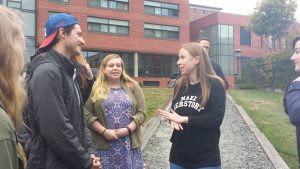 A few students talking to Chelsea Clinton, the daughter of HIllary Clinton, on campus after the rally. Mrs. Clinton came to Legends on Thursday, October 27th to talk about her mom's campaign and to persuade people to go out and vote. 550 people in total came out to the rally.