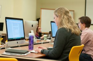 Librarian, Jennifer Natale, writing her story. She helped Hannah Pope put together the National Novel Writing Month event, where participants write a 50,000 word story by November 30th.