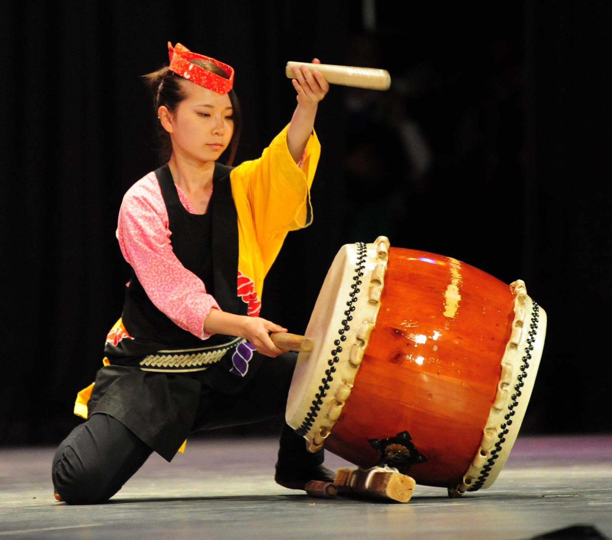 Musicians and dancers from Japan perform at Folkmoot 2016. Photo by Patrick Parton.