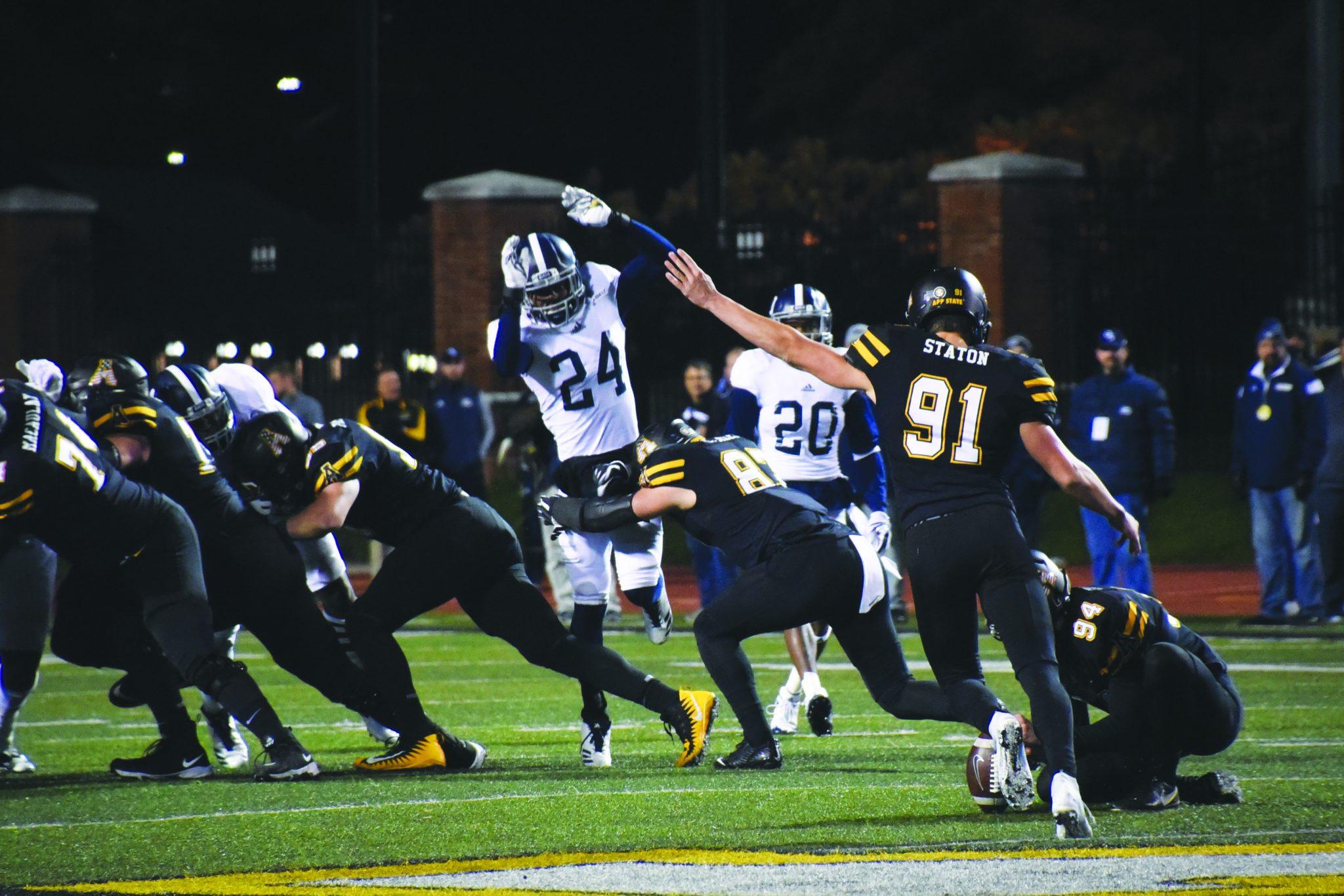 Redshirt freshman Chandler Staton made a 53-yard field goal to give App a 10-3 halftime lead
Photo: Stephanie Lee