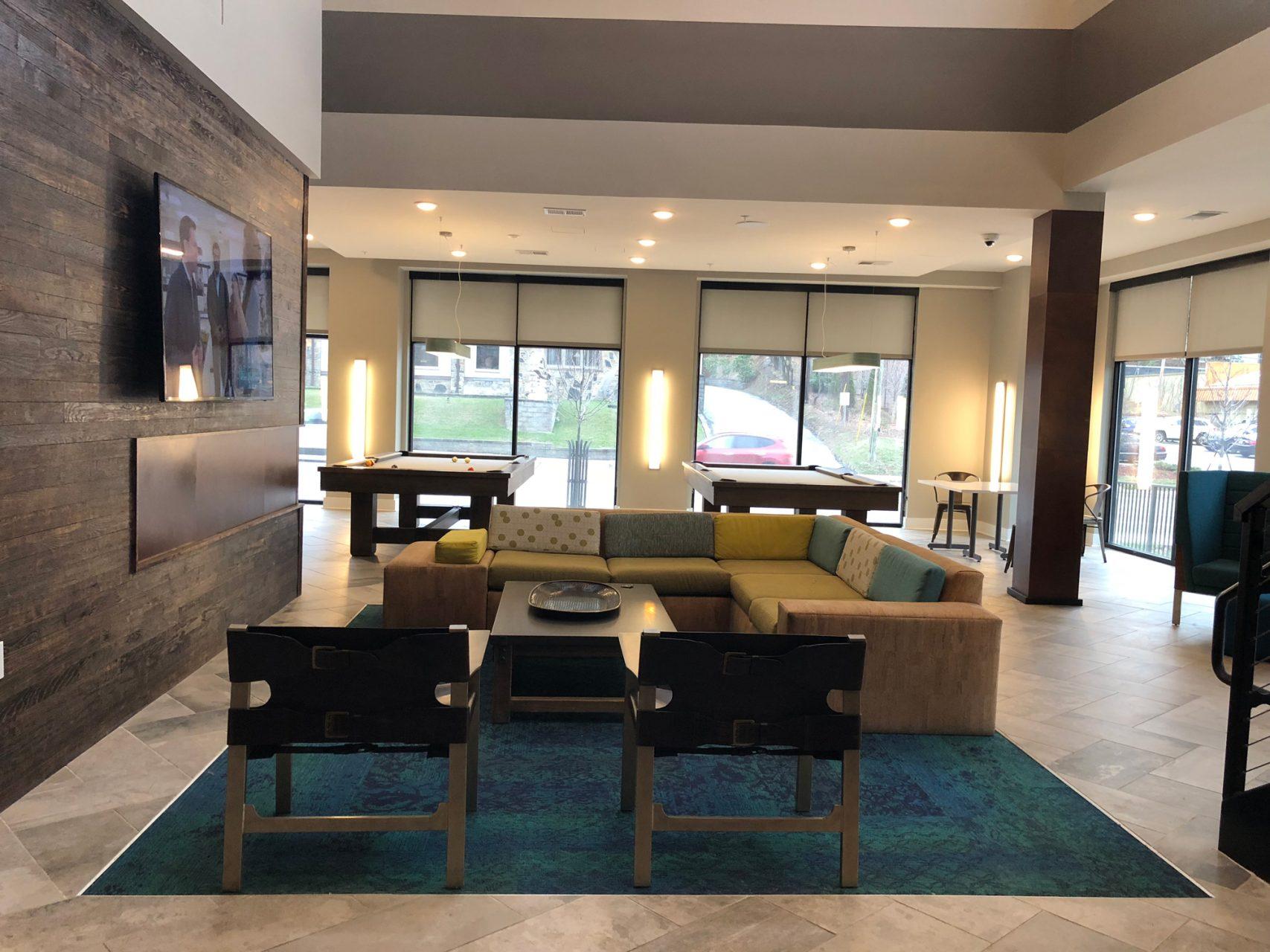 The lobby of the Standard. The apartments are off campus and located on Blowing Rock road. 