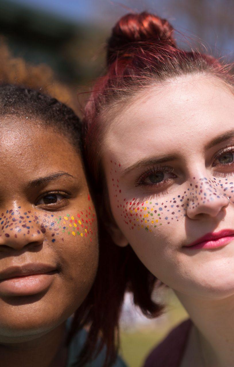 Arnandra Maiden and Rachel Brooks show off their coordinated rainbow freckles during Diversity Week 2018.
