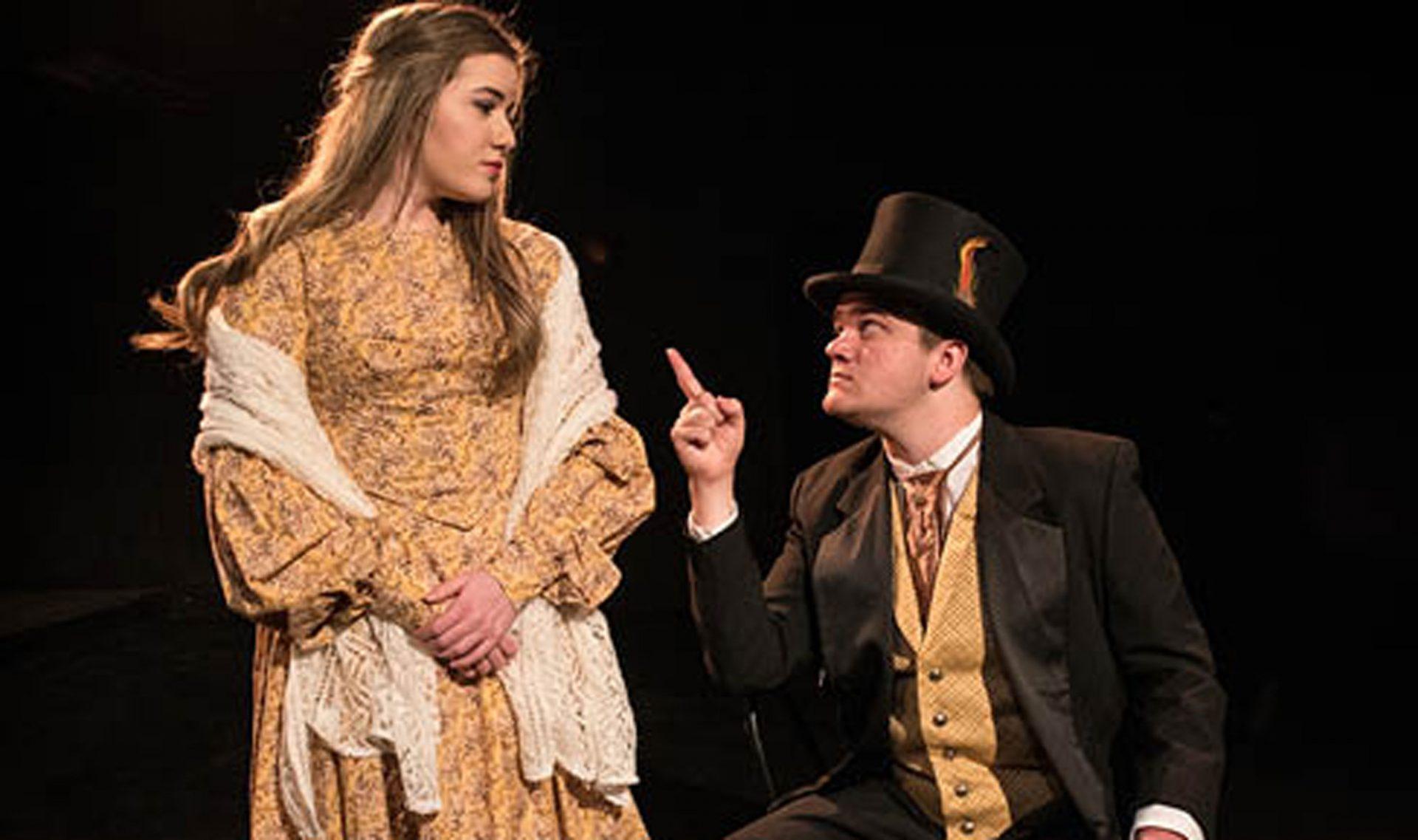 Sophomore Richard Moore portraying Judge Turpin and Sophie Weiner portraying Johanna in the upcoming play Sweeney Todd. The opening night is this Friday at 7 p.m. at the Schaefer Center.  