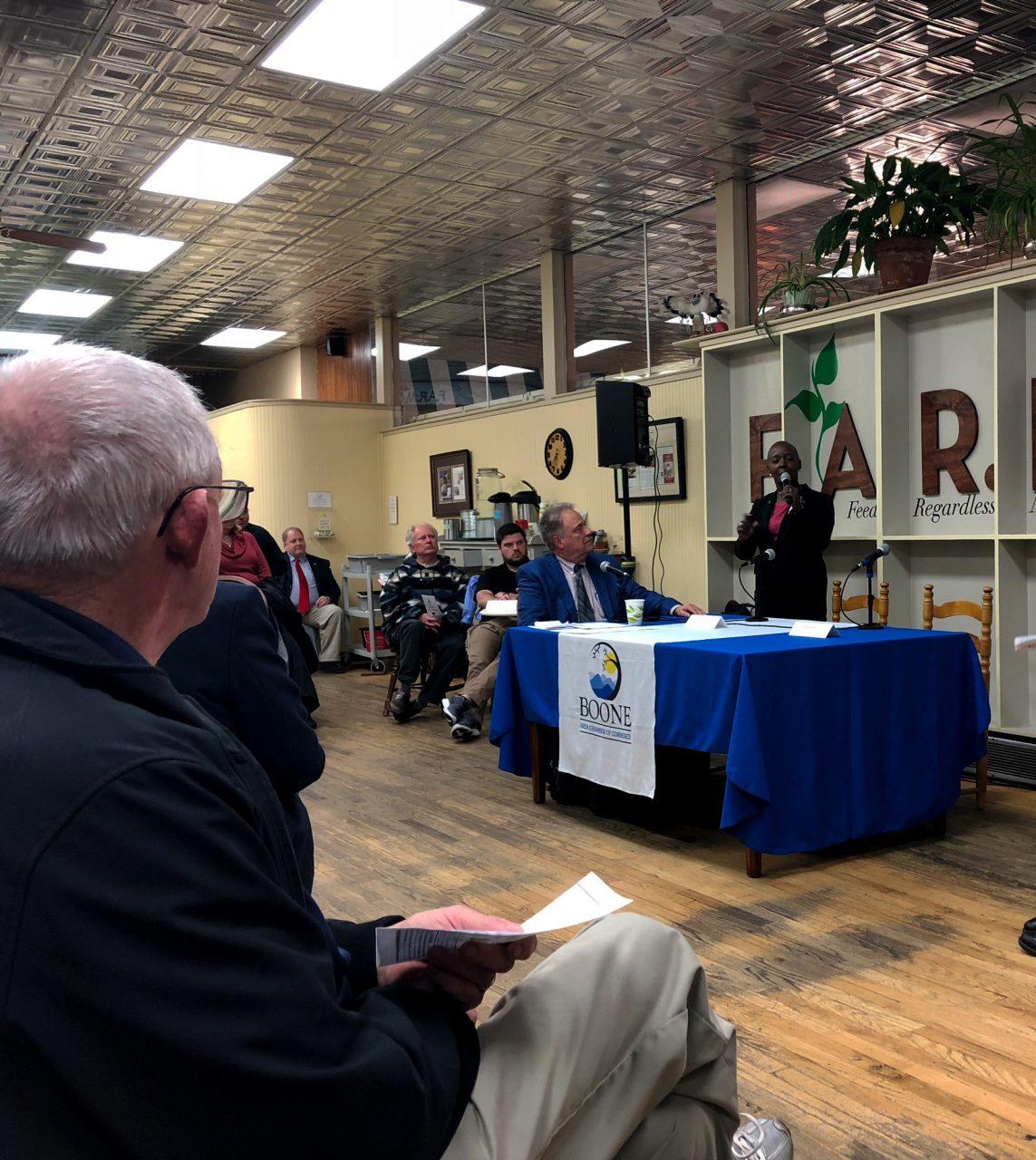 Primary candidate for the fifth US congressional district DD Adams speaks. Republican and Democratic candidates running for seats in the 2018 midterms gathered at F.A.R.M. cafe for a forum on Monday night.