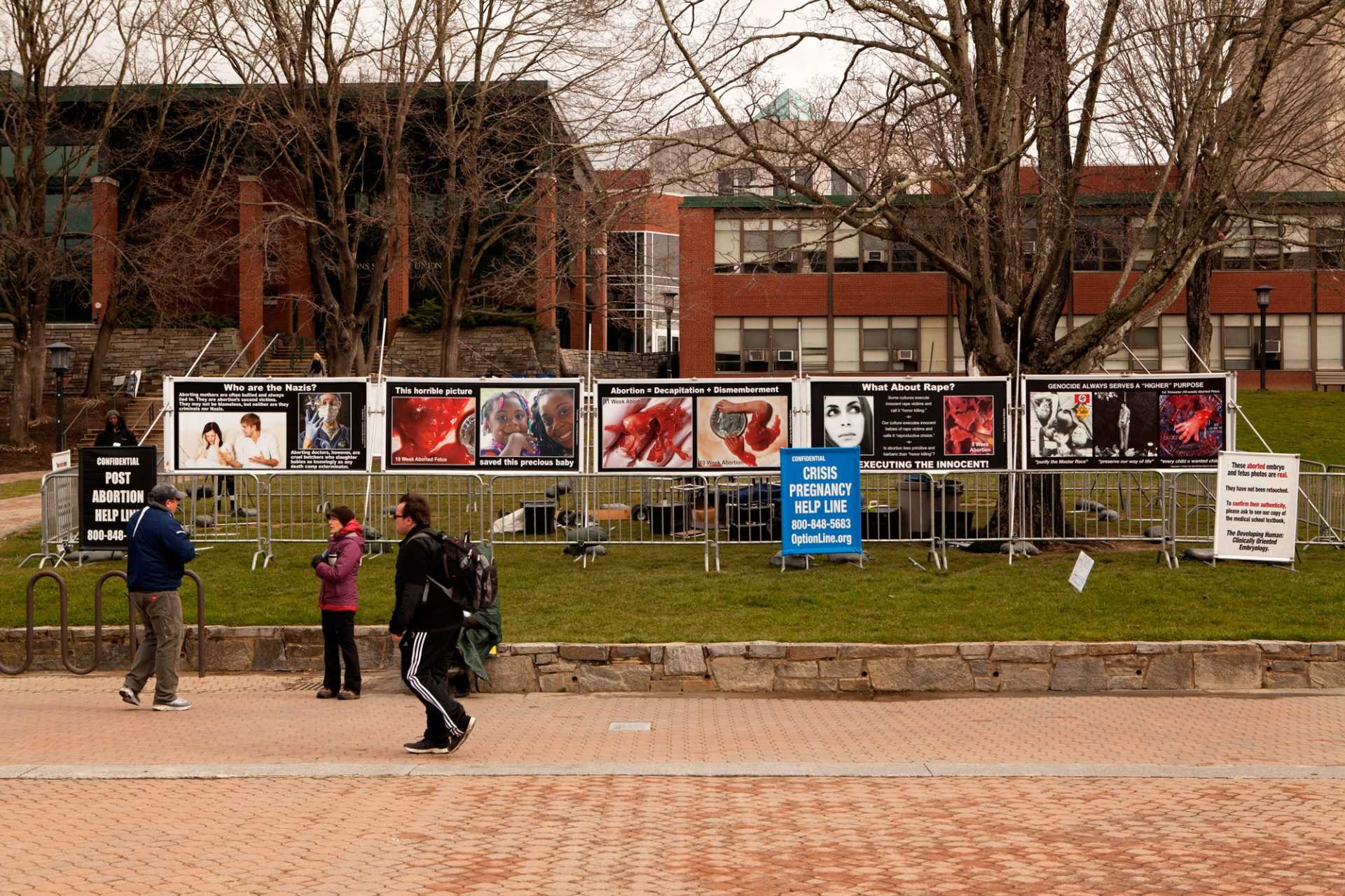 A group of pro-life advocates hold a demonstration on Sanford Mall on Wednesday. 