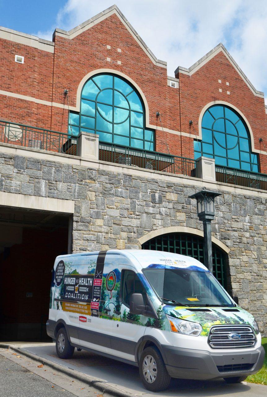 The Hunger and Health Coalitions bus parked outside of Roess Dining Hall.