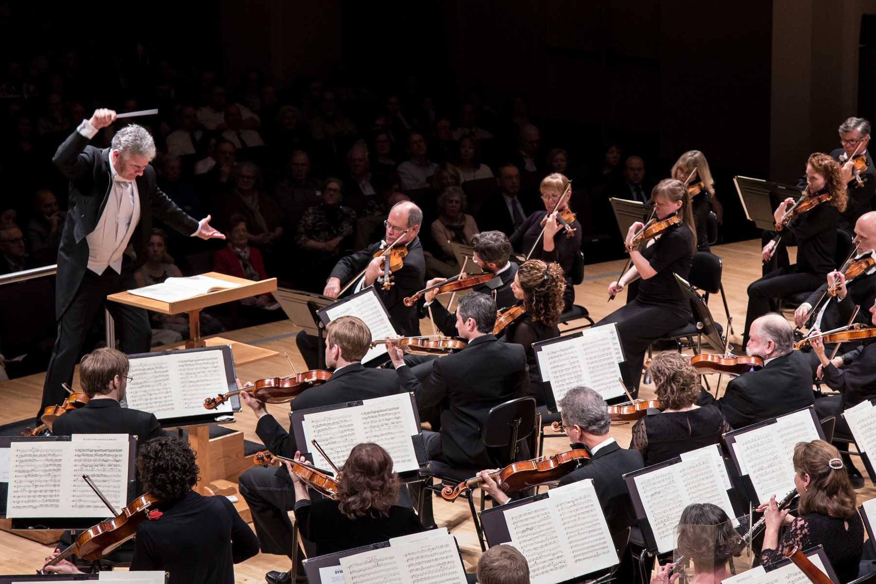 The North Carolina Sympohony performing, lead by Music Director, Grant Llewellyn.