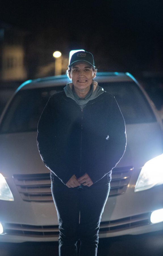 Boones lead Bite Squad driver, Becky Isaacs, making a late night delivery. She joined the company two days after their arrival in Boone and is currently in charge of managing their independent drivers. Isaacs can be spotted on delivery by her green Bite Squad car topper, one of the first of its kind in the area.