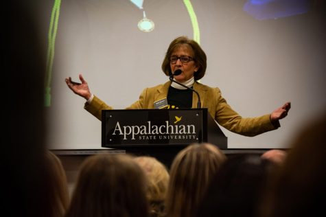 Dr. Melba Spooner speaks to attendants at Saturday's Teacher Preview Day in the Reich College of Education. Spooner is the Dean of the College of Education and spoke to prospective students about the benefits of majoring in education.