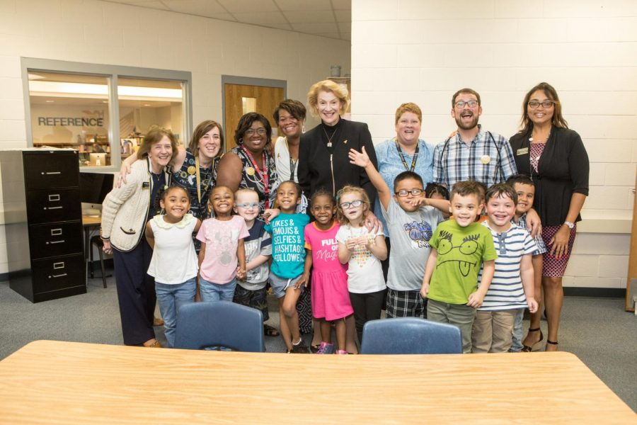 Dean of Reich College of Education Melba Spooner and App State Chancellor Sheri Everts visit Academy at Middle Fork students in 2019. Students get the chance to connect with faculty, staff, and students of many majors at App State.