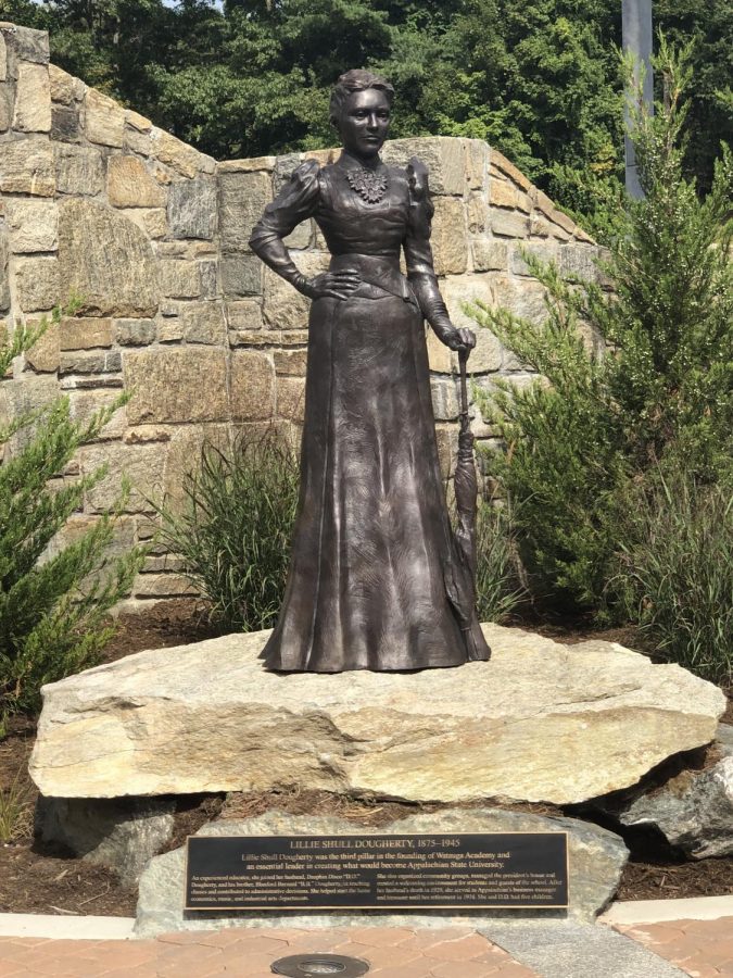 The statue of Lillie Shull Dougherty sculpted by local artist Suzie Hallier.
