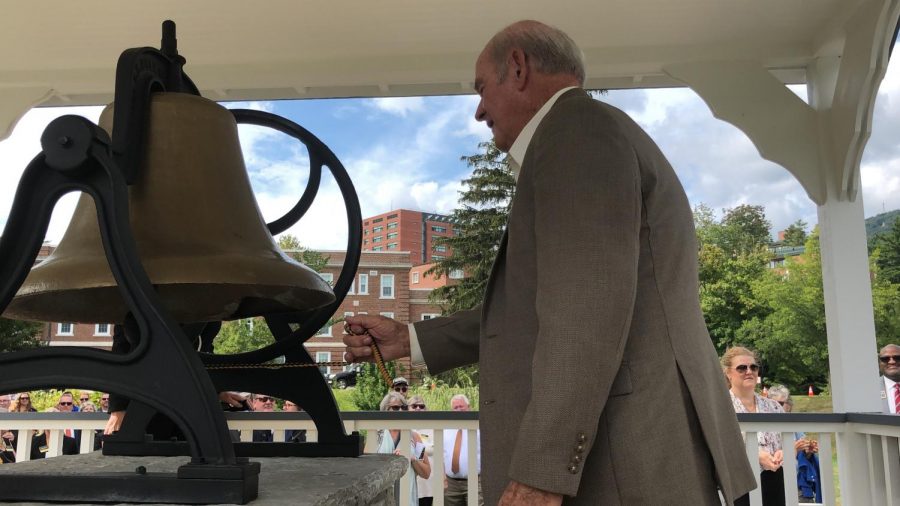 Former App State football head coach Jerry Moore rings the Founders Bell at the annual Founders Day celebration. 