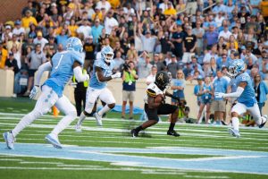 Junior RB Darrynton Evans makes a cut during the 34-31 win over UNC in Chapel Hill Sept. 21.
