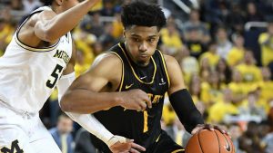 Junior guard Justin Forrest drives in App States early season matchup with Michigan. Forrest became the first Mountaineer to ever make the all-Sun Belt first team after finishing second in scoring in the conference.