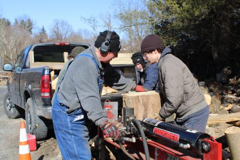 Volunteers, including senior social work major Larry Lapushin, chop wood for Hospitality House, one of several community partners for this years MLK Challenge.