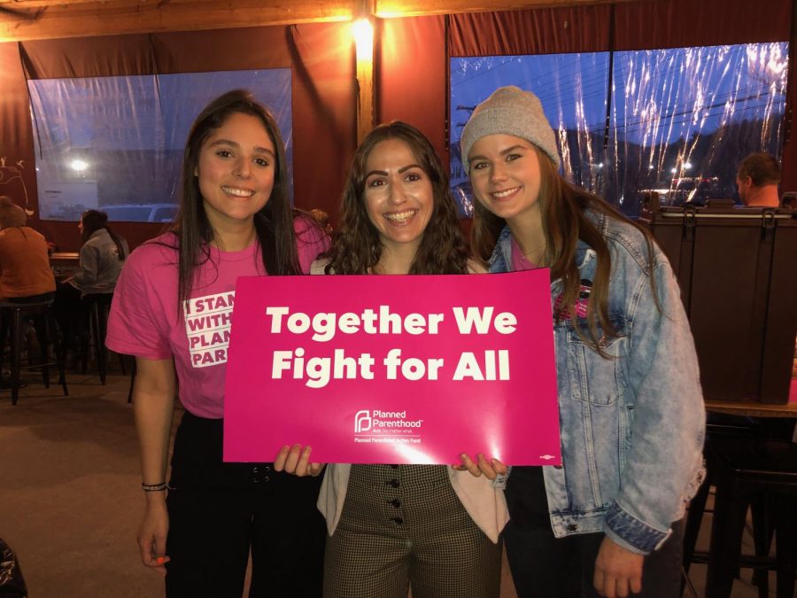 From left, Katie Wynn, Dani Hoffpauir, Emma Start, members of Planned Parenthood Generation Action rallied for funds at Appalachian Mountain Brewery to purchase vending machine for reproductive health products