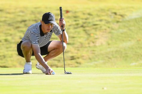 Freshman Addison Beam lining up a shot during the fall season. “He played the last couple tournaments for us and has been coming on strong, seeing a lot of development in him,
