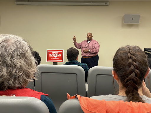 Mark Robinson, a candidate for lieutenant governor, spoke at App State Feb 18.