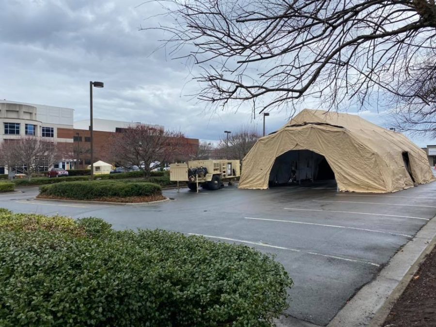 The tent in the Watauga Medical Center parking is a precaution for future need. 