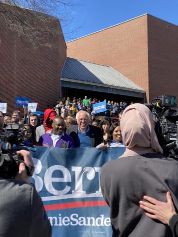 After his speech, Bernie Sanders marched half a mile, from Winston-Salem State University to a polling site with voters.