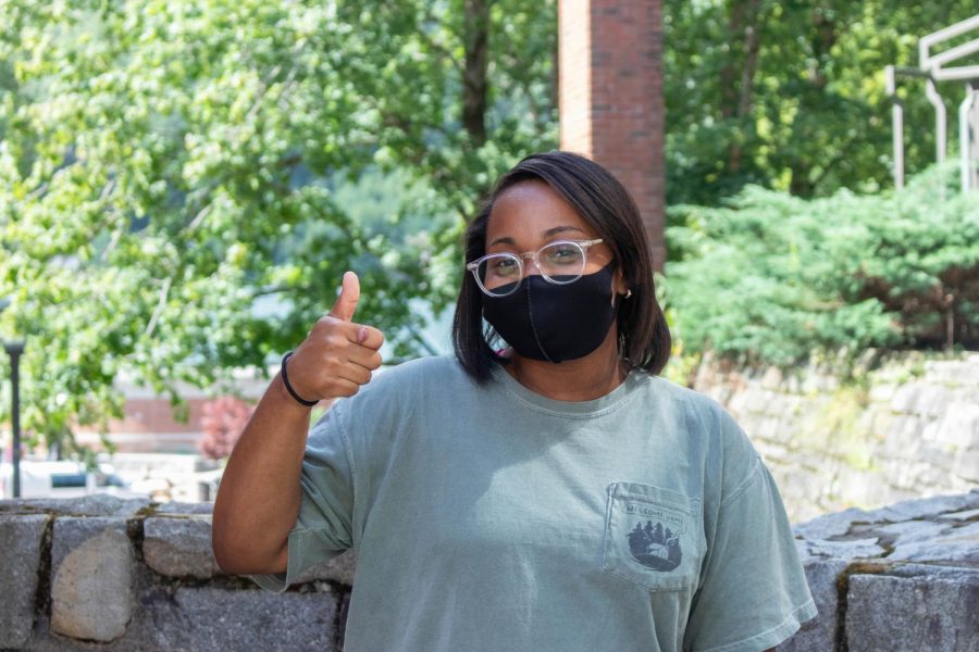 Inaya Mack, senior, wears a comfortable mask to match her relaxed fit outside the Plemmons Student Union.
