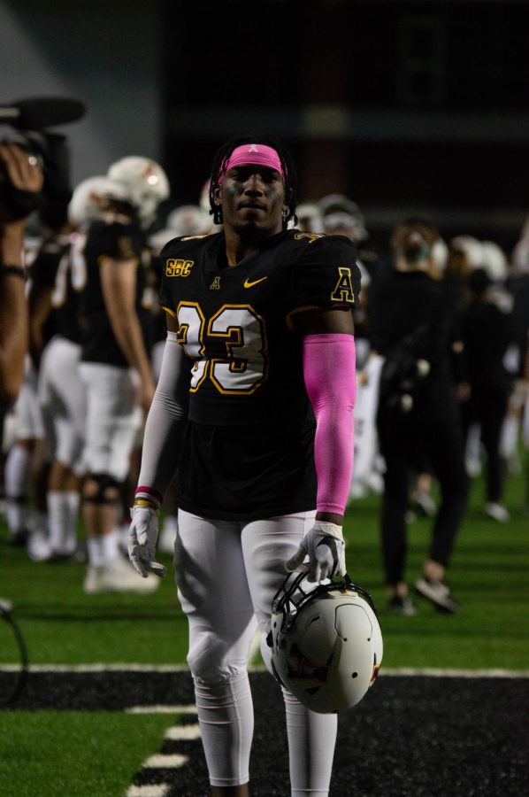 App State football players wore pink in honor of Breast Cancer on Thursday night.