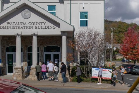 Voters line up outside the Watauga County Administration Building to cast their vote.