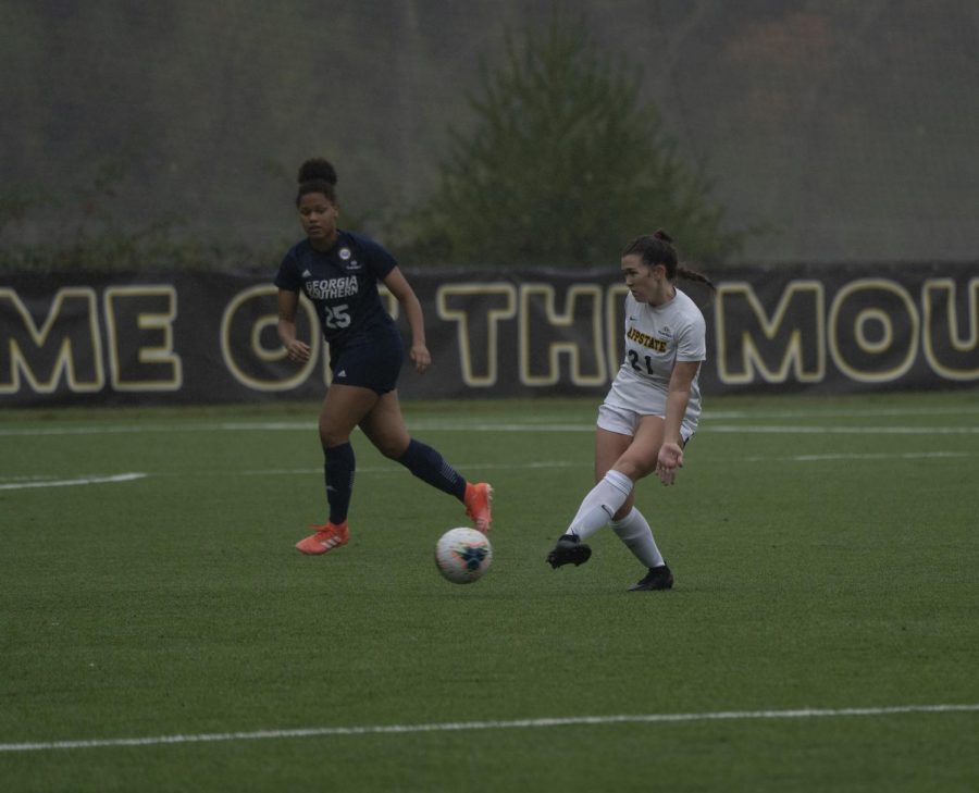 App State senior midfielder and leading scorer Mary Perkins makes a play during the Mountaineers 1-0 loss to Georgia Southern Oct. 11 in Boone.